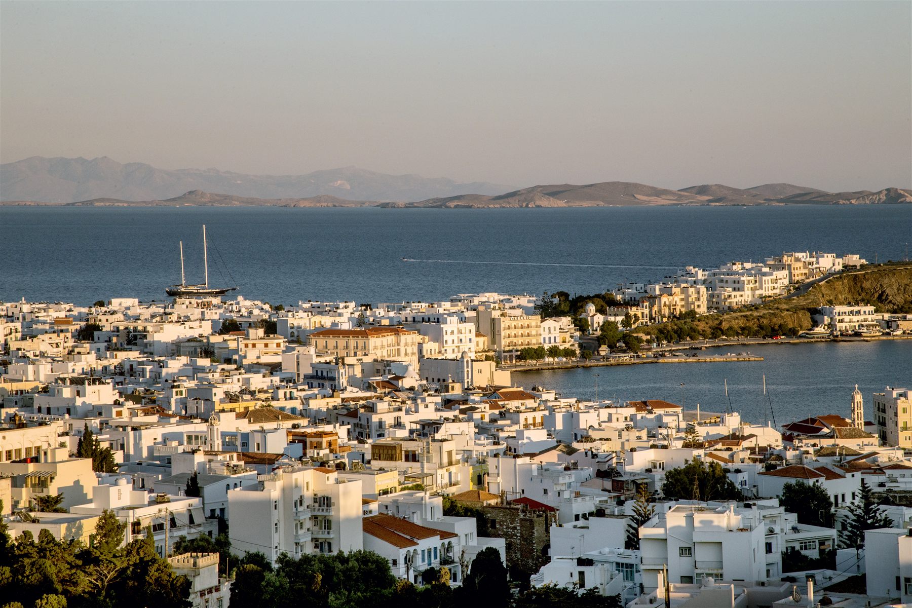 Tinos town and harbour at golden hour